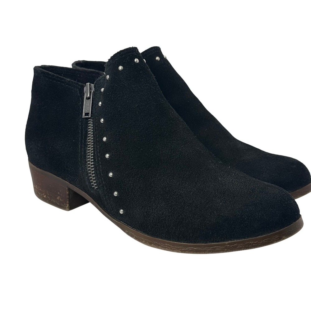 Minnetonka Womens Black Suede Studded Side Zip Ankle Boots Size 8 Leather